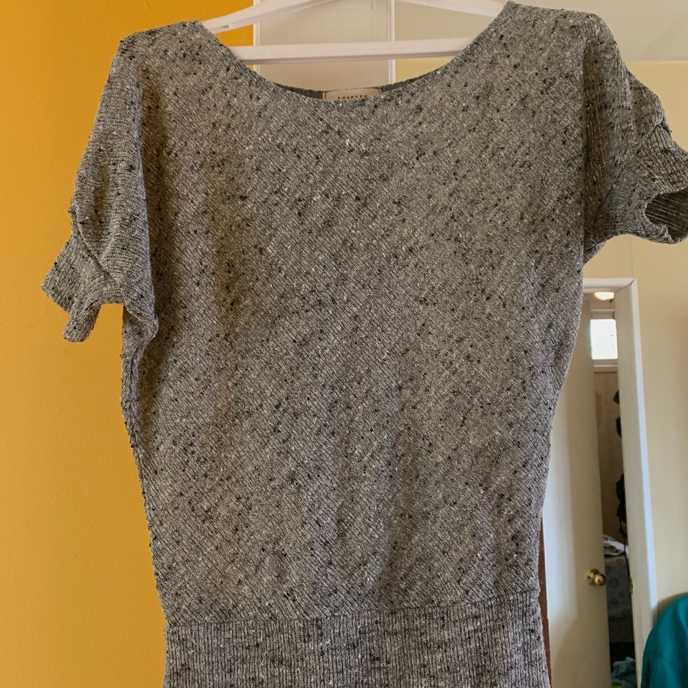 ROSETTA GETTY💗Sheer Gray Short Sleeve Sweater